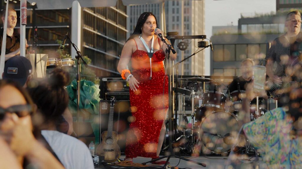 woman performing on a stage