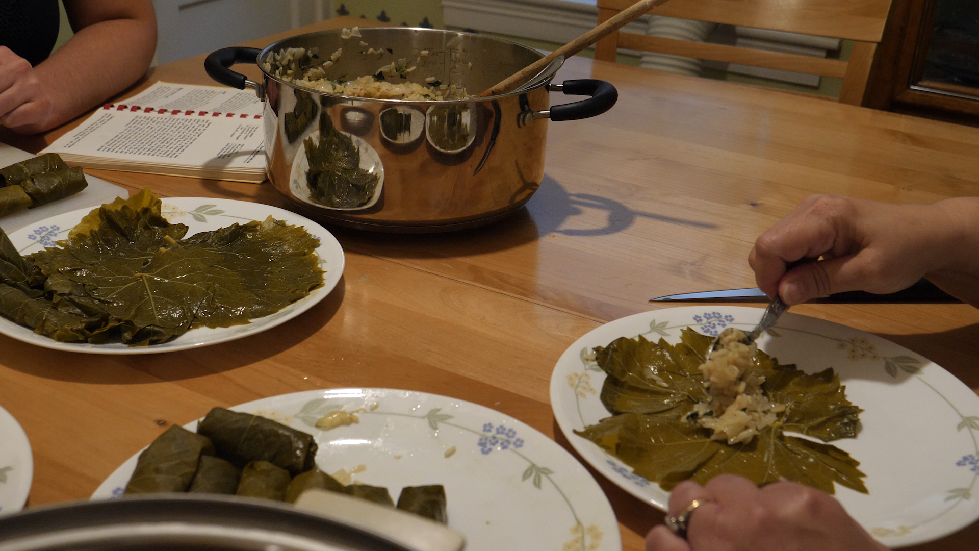Grape leaves on a table